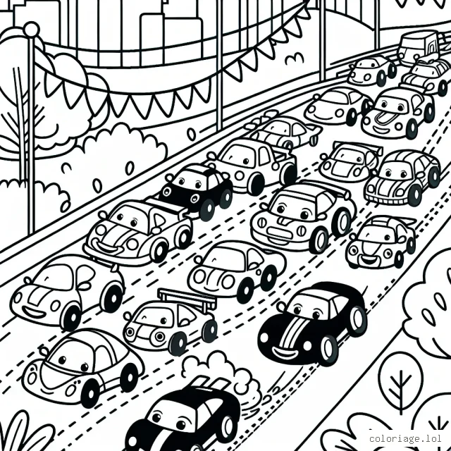 Un défilé de voitures de course autoroute animée
