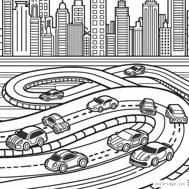 Une course passionnante de voitures sur une piste sinueuse à travers une ville animée et colorée