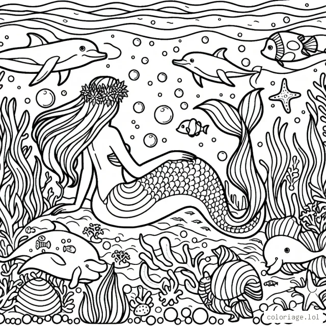 Imagine un monde fantastique au fond de l'océan, où les sirènes cohabitent avec des créatures sous-marines colorées : dauphins, poissons-clowns, étoiles de mer...