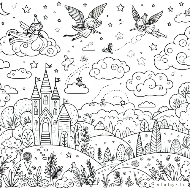Un monde enchanté rempli d'objets volants et de créatures féeriques qui vivent dans les nuages