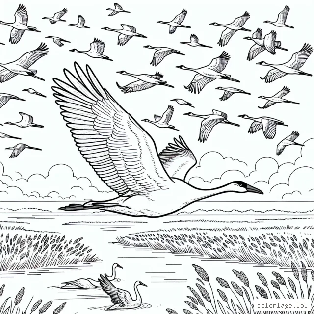 C'est le jour du grand vol des oiseaux migrateurs pour leur voyage annuel. Dessine et colore ce moment important de la nature en veillant à capter la beauté et l'intensité du vol en formation, le changeant paysage sous eux et le ciel vaste et lumineux les accueillant.