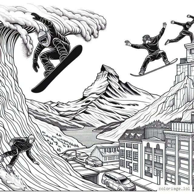 Sur une grande montagne, un courageux snowboarder descend à toute vitesse sur une pente raide. Il effectue un track flip au-dessus d'un précipice tandis que trois freerunners courent sur les toits d'une ville située en bas de la montagne. L'un d'eux est en train d'effectuer une acrobatie appelée Wall spin, l'autre est en train de sauter d'un toit à un autre et le troisième court à toute vitesse. À côté de la montagne, un surfeur équilibre sur une haute vague à l'océan.