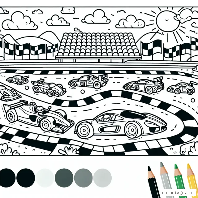 Une scène animée d'un circuit de course avec différentes voitures
