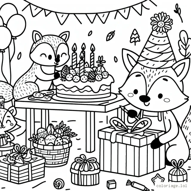 Des amis de la forêt se préparent pour leur anniversaire en confectionnant des cadeaux.