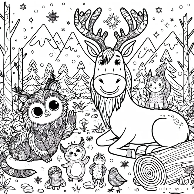 Voici un dessin joyeux et magique qui met en scène des créatures fascinantes de la forêt. Les personnages principaux sont des animaux doux et bienveillants qui vivent en harmonie avec la nature.