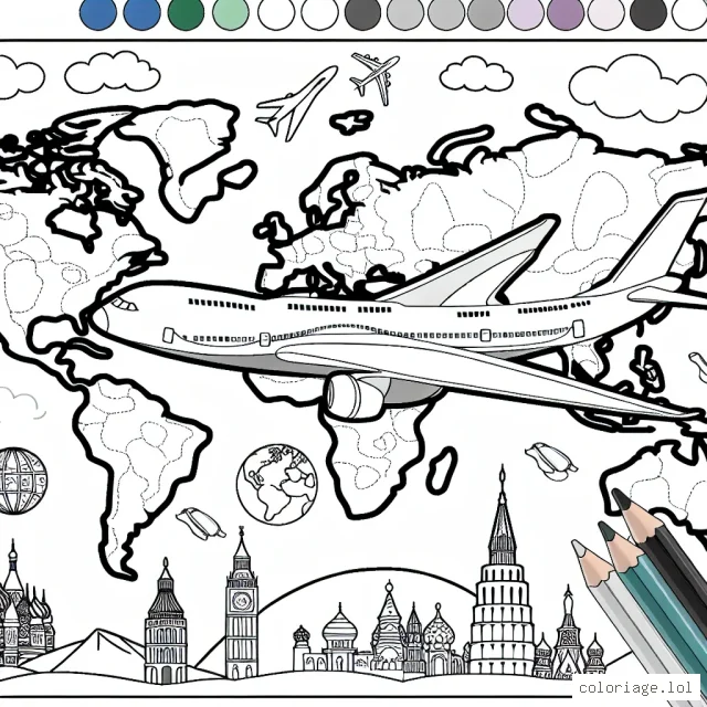 Un avion fait un tour du monde en survolant différents pays célèbres