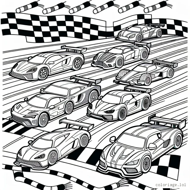 Dans ce dessin animé, tu trouveras plusieurs voitures de courses se donnant rendez-vous pour une course palpitante sur un circuit de course épique. Chaque voiture a sa propre personnalité, donc n'hésite pas à utiliser des couleurs vives pour montrer leur personnalité unique!