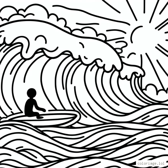 Surfre sur une vague géante pendant une journée ensoleillée