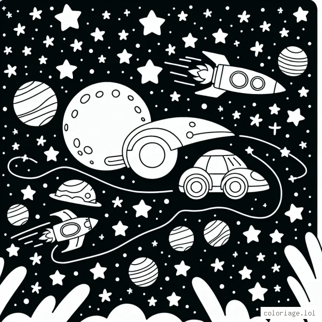 Une course de voitures spatiales dans l'univers étoilé