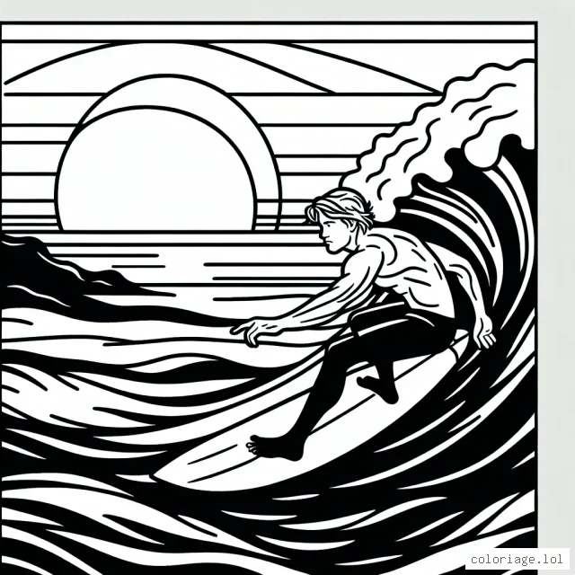 Surfeur en action sur une grande vague au coucher du soleil