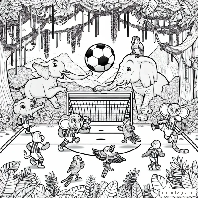 Tournoi de football de différentes espèces animales dans la jungle