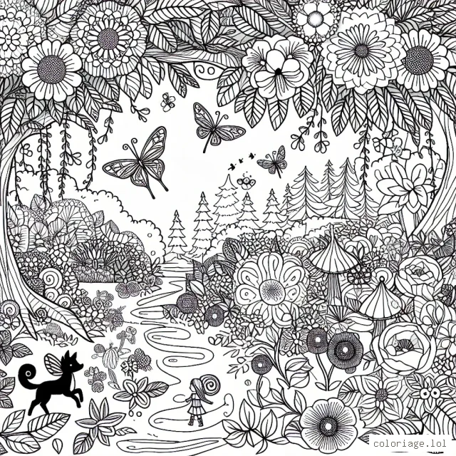 Un féerique jardin secret rempli de magnifiques fleurs, fées et animaux