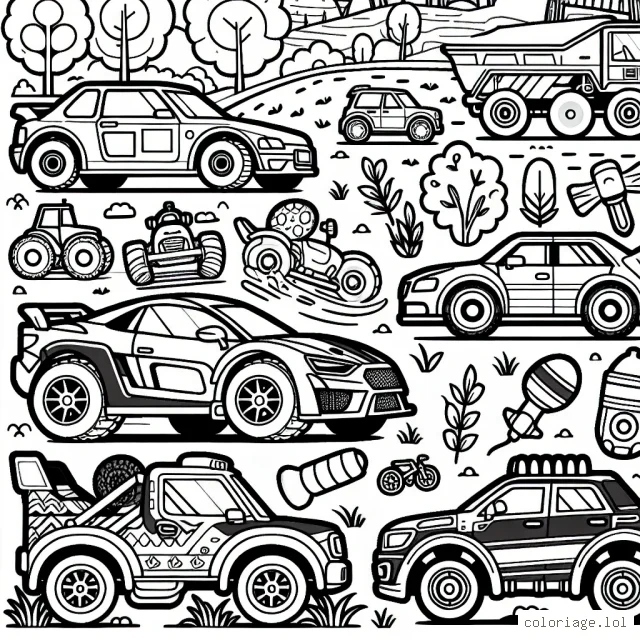 Un parcours de rallye avec différents types de voitures
