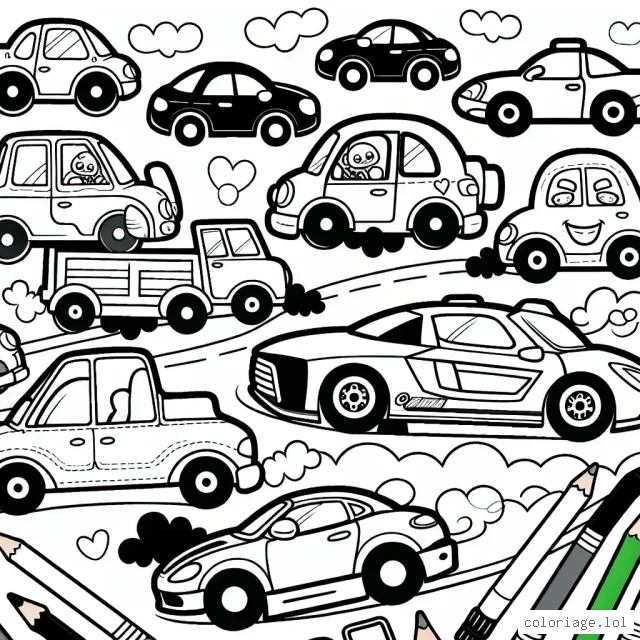 Dessine des voitures par marque dans une grande course animée !