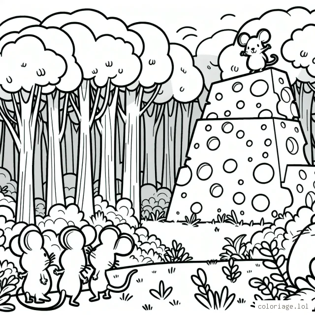 Un groupe de rongeurs aventuriers explorant une forêt de fromages géante.