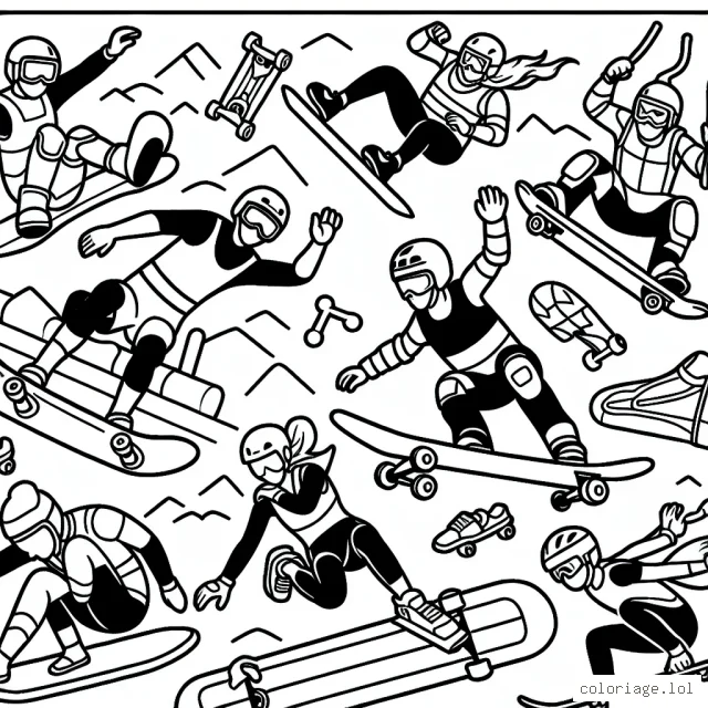Une scène représentant des sportifs en train d’effectuer différents sports extrêmes