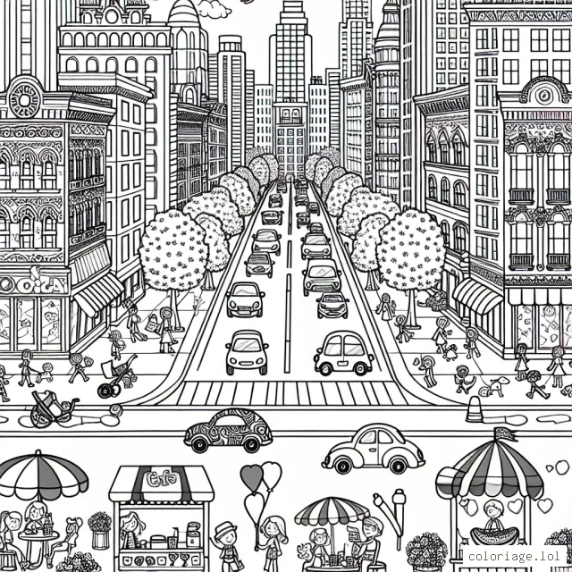 Une parade de voitures animées sur la route principale d'une ville pleine de couleurs et de vie.