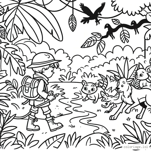 Imagine un courageux explorateur naviguant à travers les grands espaces de la jungle, rencontre des animaux sauvages sur son chemin, trouve des trésors inconnus cachés et esquive avec agilité des pièges dangereux.