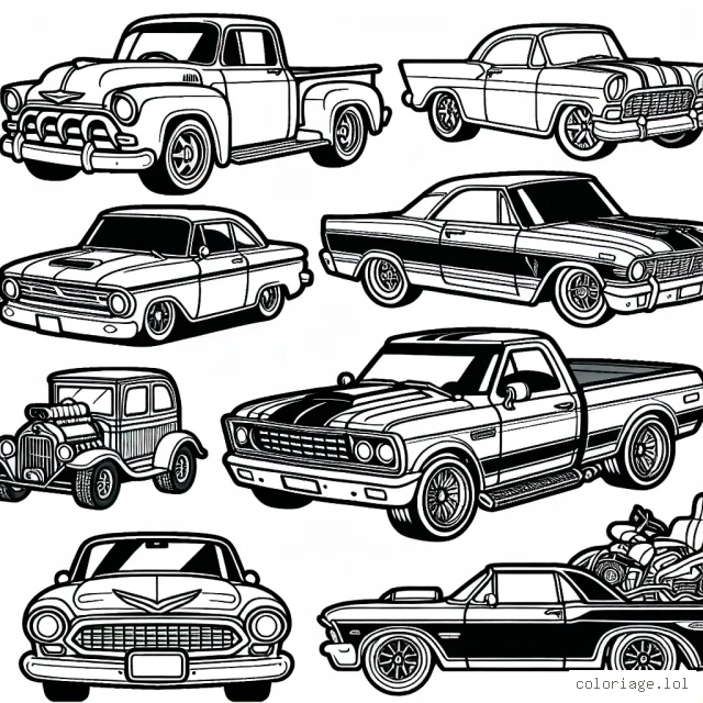 Dessine une variété de voitures classées par marque