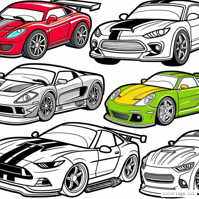Des voitures de différentes marques sont alignées, prêtes pour une course folle ! Il y a une Porsche rouge, une Ferrari jaune, une Lamborghini verte et une Aston Martin bleue. Chaque voiture a son propre style et logo de marque. Vous pouvez colorier ces voitures super cool avec vos couleurs préférées!