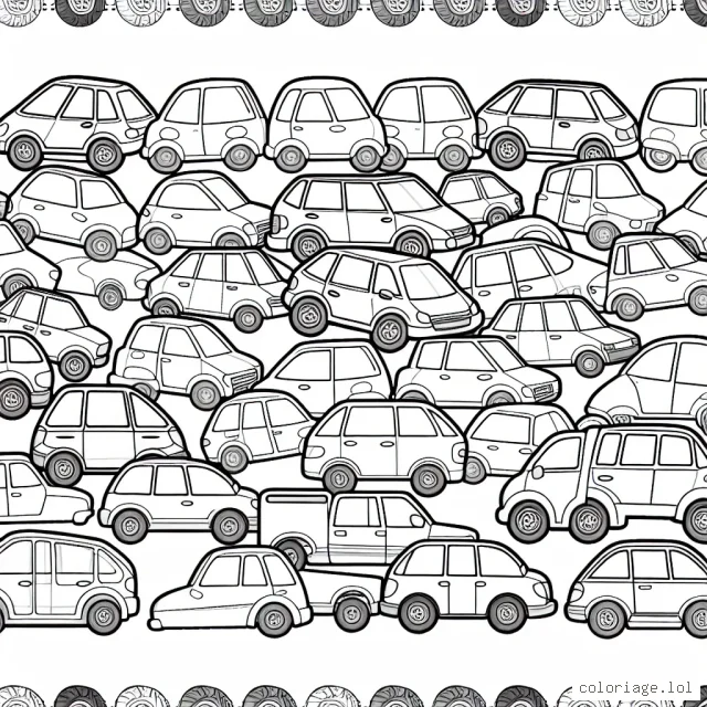Pleins de voitures de différentes marques sont alignées, attends juste une touche de couleur pour prendre vie sur le papier!