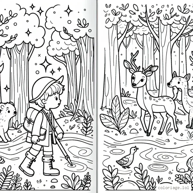 Jeune explorateur dans la forêt magique à la découverte d'animaux fantastiques