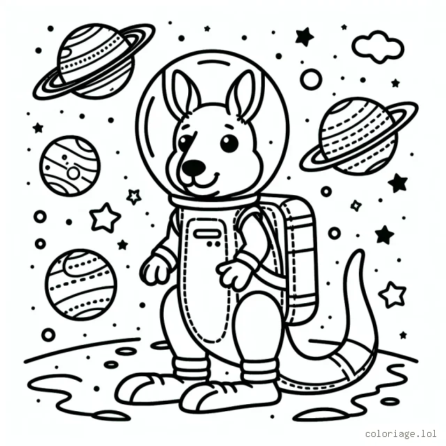 Un kangourou astronaute découvrant la galaxie