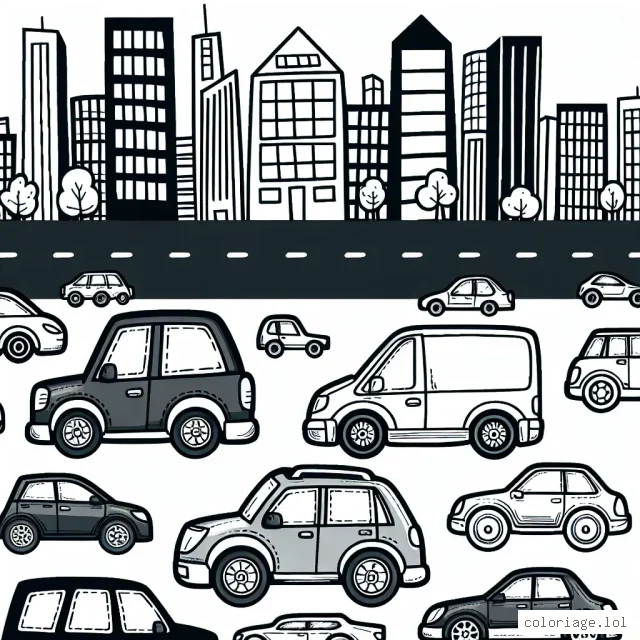 Dessine des voitures de différentes marques dans un paysage urbain