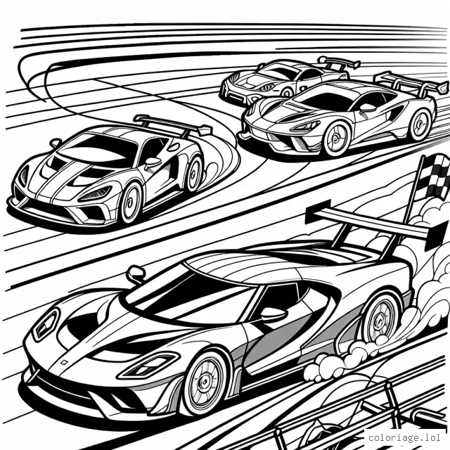 Une scène animée d'un circuit de course avec différentes voitures de sport en plein mouvement
