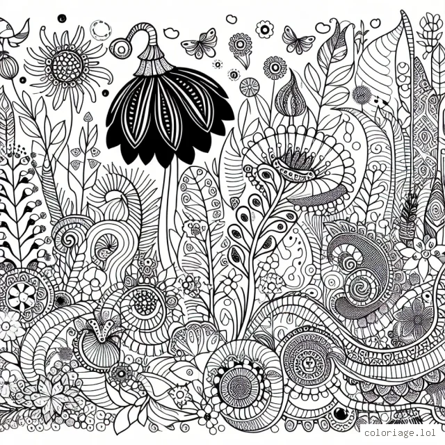 Un jardin secret plein de fleurs mystérieuses, de petites créatures et de motifs de la nature pour que les enfants puissent imaginer et colorier à leur guise.