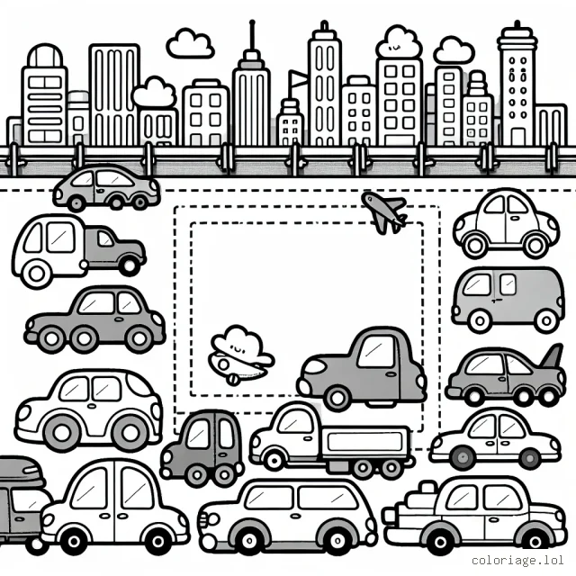 Dessinez une bordure remplie de petites voitures de toutes formes, de toutes tailles, stationnées dans la ville avec un paysage urbain en arrière-plan. Laissez libre cours à votre imagination pour rendre chaque voiture unique !