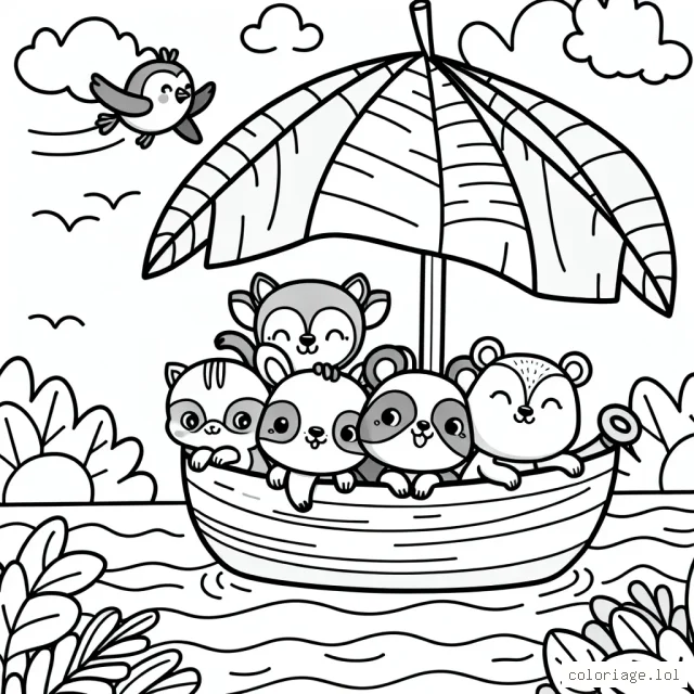 Une joyeuse bande d'animaux navigue sur une rivière paisible dans une casquette en feuille de banane !