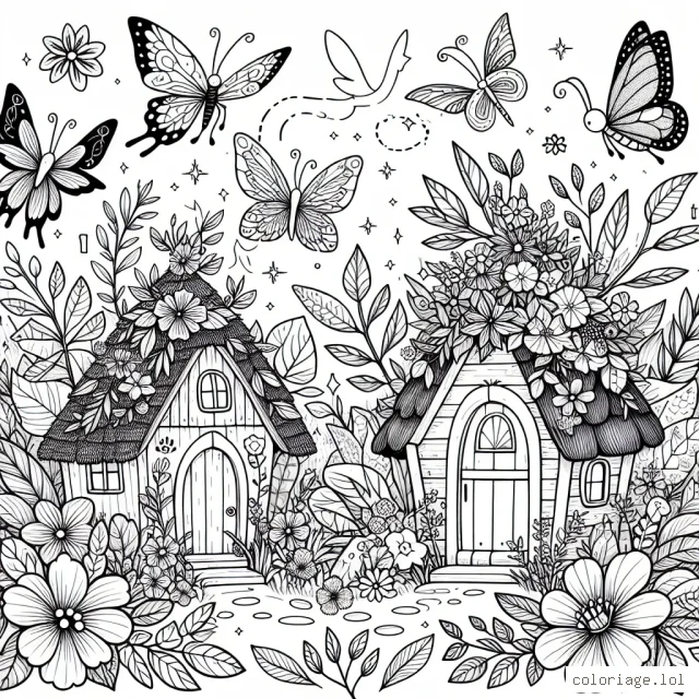 Rencontrez le monde enchanté des fées et des créatures magiques en dessinant leurs maisons détaillées, cachées parmi les fleurs et les feuilles ! Dessinez chaque maison de fée, entourée de plantes et de fleurs délicates. N'oubliez pas les créatures magiques, comme les papillons scintillants et les lucioles qui maintiennent l'ambiance magique !