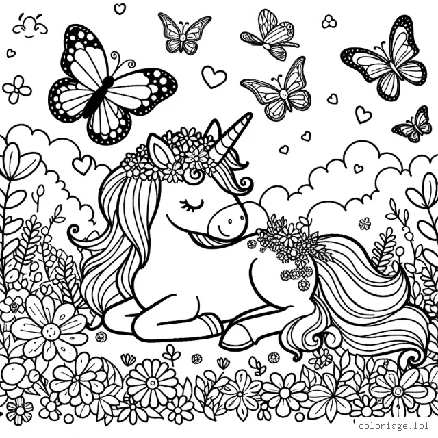 Imagine un monde magique où les licornes et les fées cohabitent joyeusement dans un jardin enchanté, peuplé de jolies fleurs et de papillons multicolores qui virevoltent dans le ciel. Dessine cette scène et utilise tes plus belles couleurs pour la rendre encore plus mignonne.