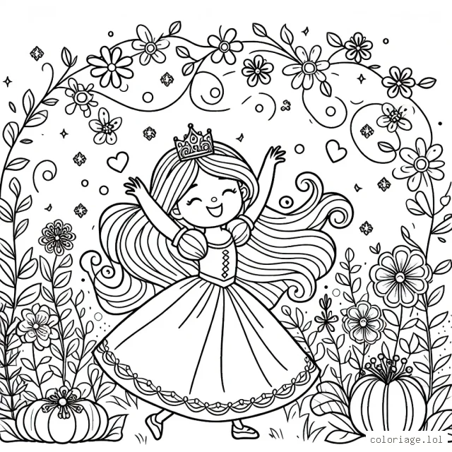 Une petite princesse danse joyeusement avec des fleurs enchantées dans son jardin royal