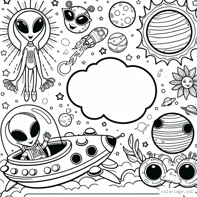 Il était une fois, dans une galaxie lointaine, une aventure spatiale passionnante avec des extraterrestres, des planètes colorées et des navires spatiaux. Ton rôle ? T'aider à donner vie à cette histoire fantastique avec tes couleurs préférées!