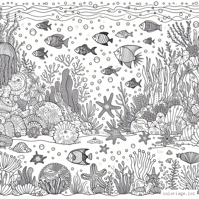 Un monde sous-marin éblouissant plein de poissons multicolores, de plantes aquatiques exubérantes et de trésors mystérieux cachés.