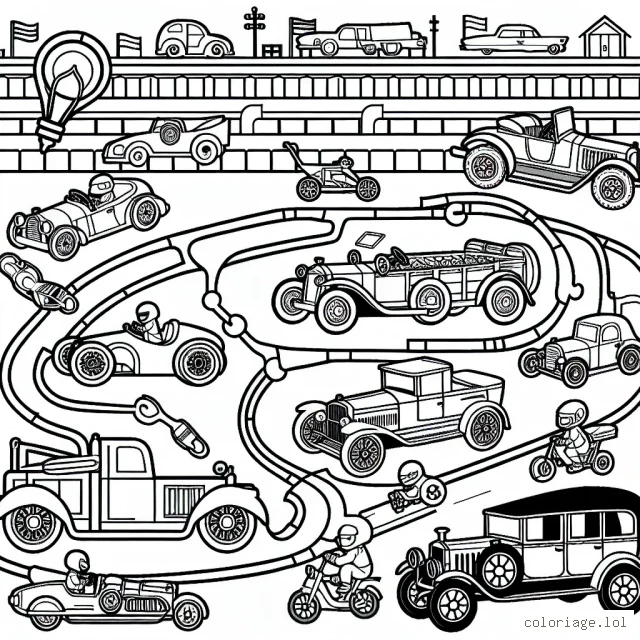 Un circuit animé avec des voitures de différentes marques et de différentes époques pour un voyage dans le temps de l'histoire automobile.