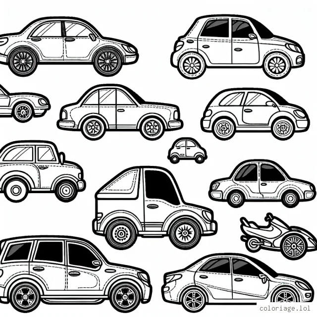Un atelier de coloriage dédié aux voitures par marque. Chaque page présente une voiture de marque différente, permettant aux enfants d'apprendre sur la différence des modèles tout en s'amusant à les colorer.