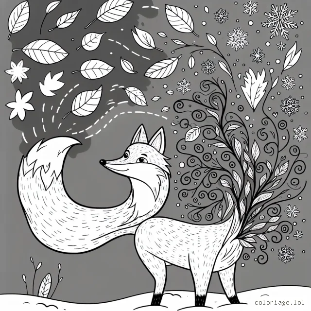 Imagine un univers magique où les animaux peuvent transformer les saisons. Dessine un renard changeant l'automne en hiver, avec des feuilles qui deviennent des flocons de neige.