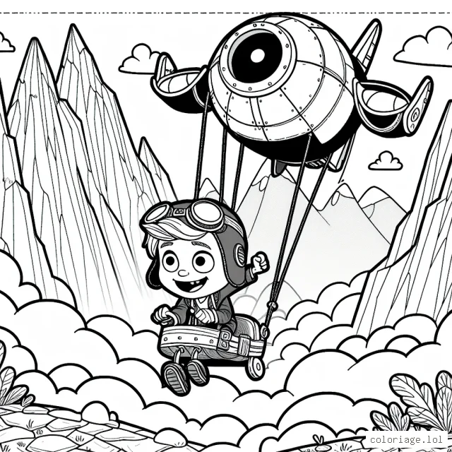 Le petit lucas et son incroyable machine volante à travers les montagnes