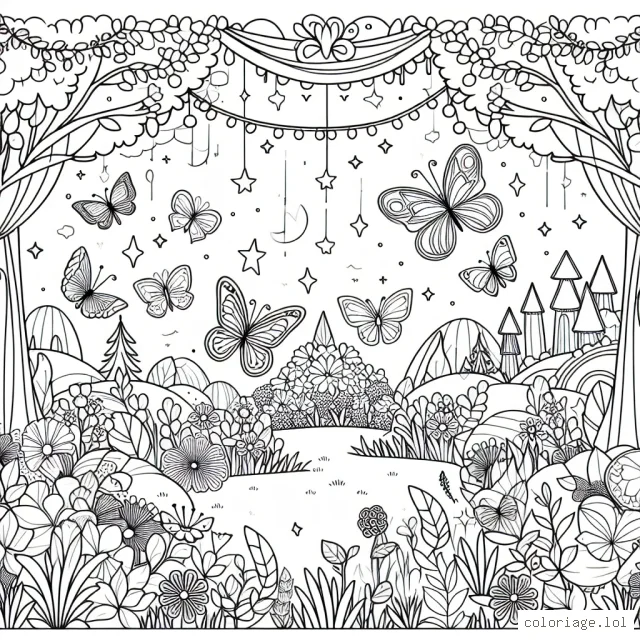 Coloriage du Jardin Pourpre de Lépidoptères Enchantés