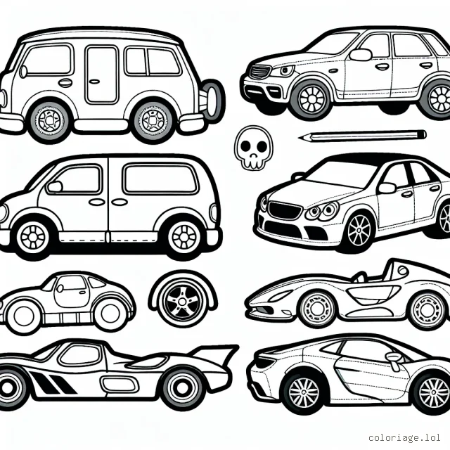 Dessine une voiture unique pour chaque marque. Assure-toi de représenter les détails spécifiques de chaque modèle.