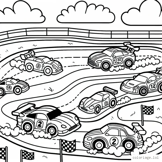 Une scène animée de voitures sur un circuit de course
