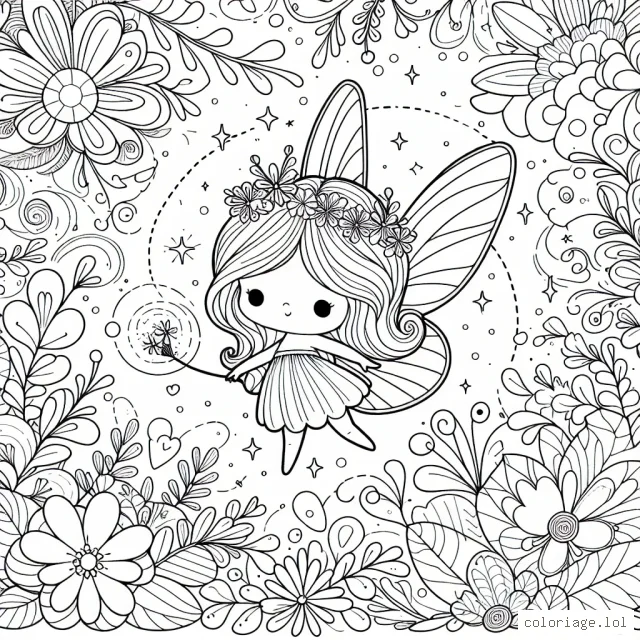Une petite fée enchantée fait un voyage magique à travers un jardin de fleurs fantastiques.