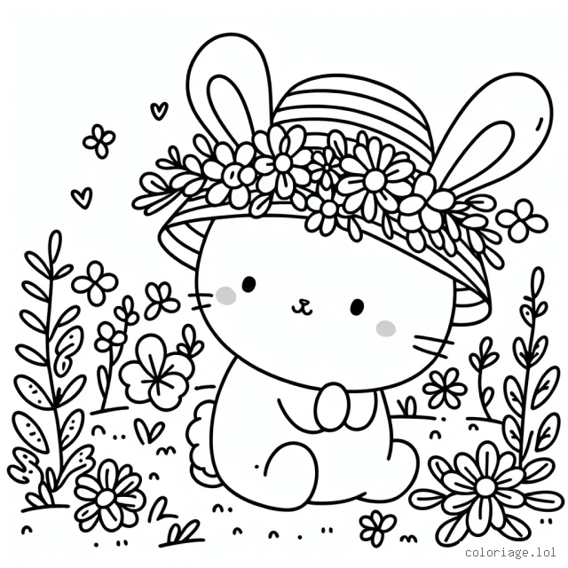 Un doux lapin avec un chapeau de fleurs dans un jardin féerique