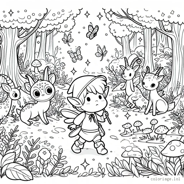 Un petit lutin aventureux s'aventure dans une forêt enchantée pleine de créatures magiques