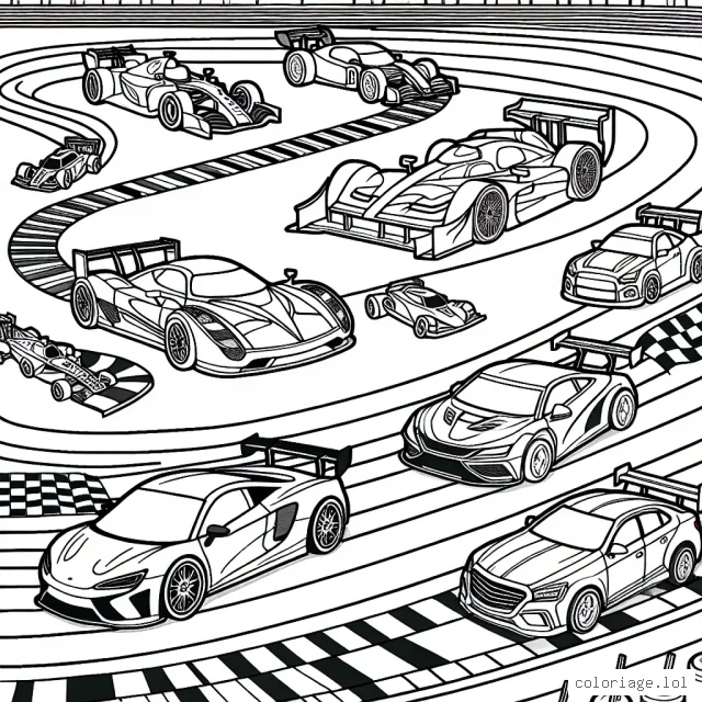 Un parcours de course avec différents types de voitures