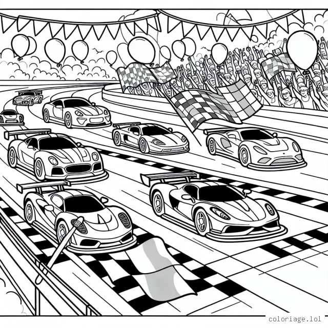 Un cortège de voitures de sport en course sur une piste animée