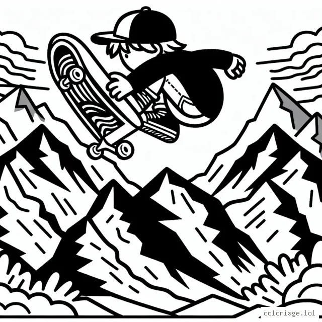 Un saut de skateboard exaltant au-dessus d'un ensemble de montagnes rocheuses
